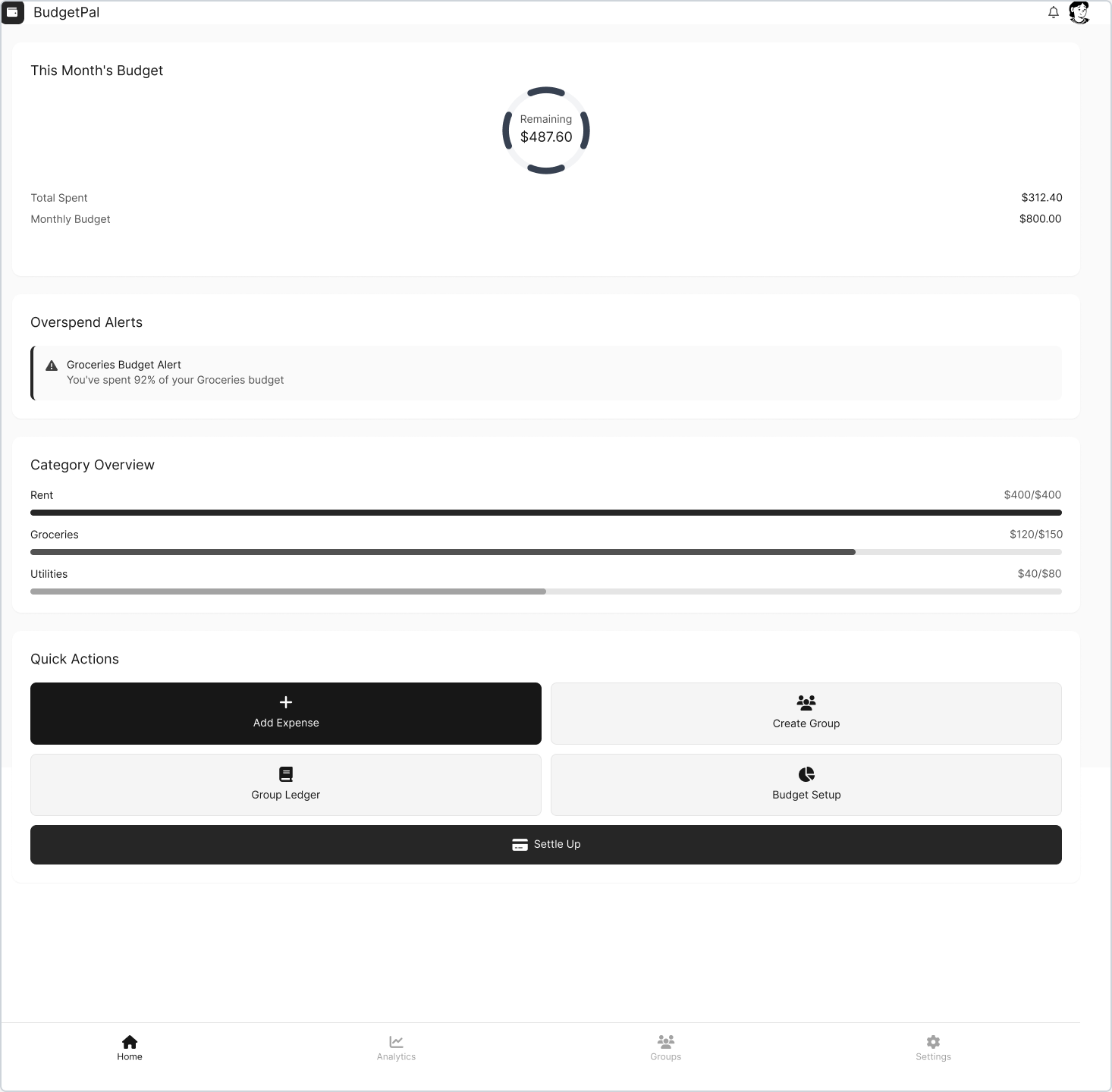 BudgetPal case study preview - Budgeting assistant with rent splitting, overspend alerts, and savings tracker.